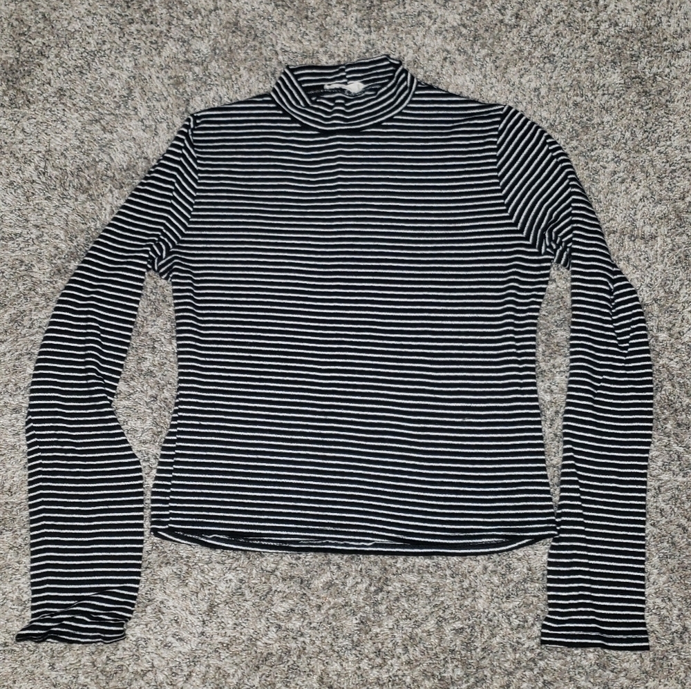 Olivia Rae| Black and White Striped Mock Turtleneck Long Sleeve Top